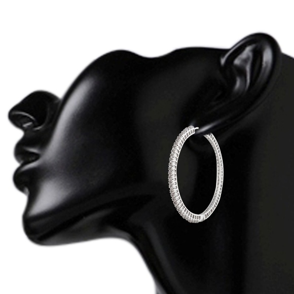 Swarovski Elements CZ Two Inch Round Hoop Earrings - Picture 3 of 3